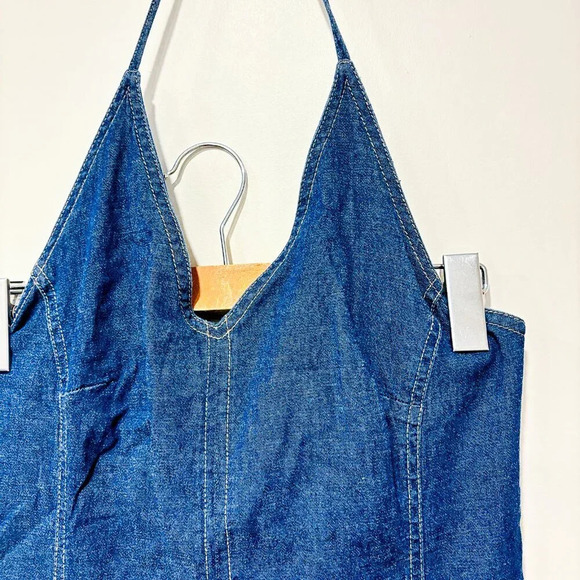 SYSTEM TAG Halter Top Denim Dress | Y2K Blue Jean Mini Dress * - Picture 4 of 7